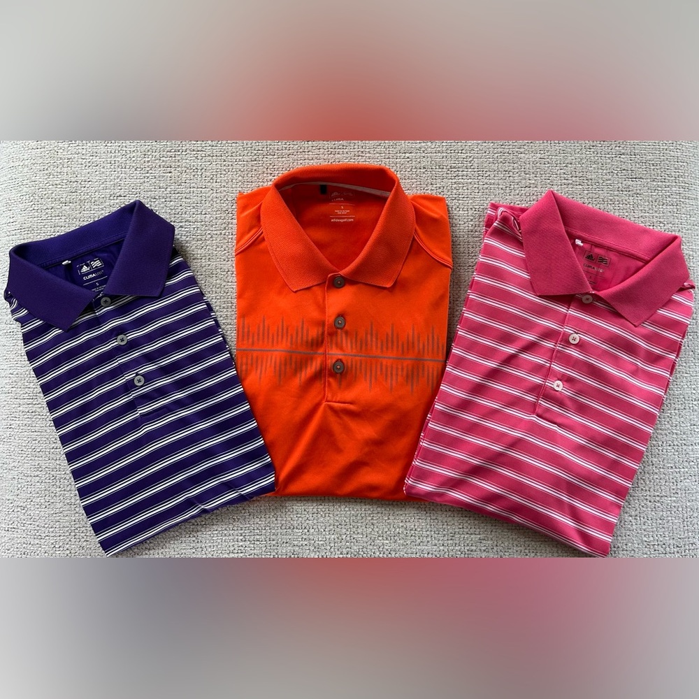 3 Adidas Climalite Polo Golf Shirts Sz Small Good Condition-Mark On Orange Shirt